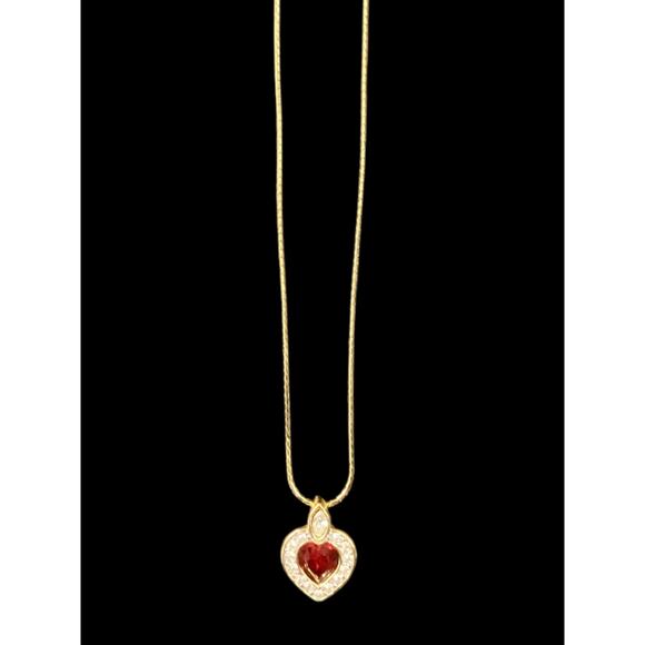 Gorgeous VTG Givenchy Necklace Red Glass Crystal And Rhinestones Heart Pendant